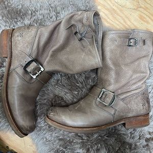 Women’s FRYE Taupe Leather Mid Calf Moto 7.5